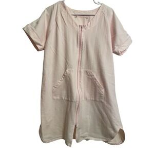 AMANDA STEWART Intimates Women's Size L Zip up Short Pink Robe Short Sleeve‎